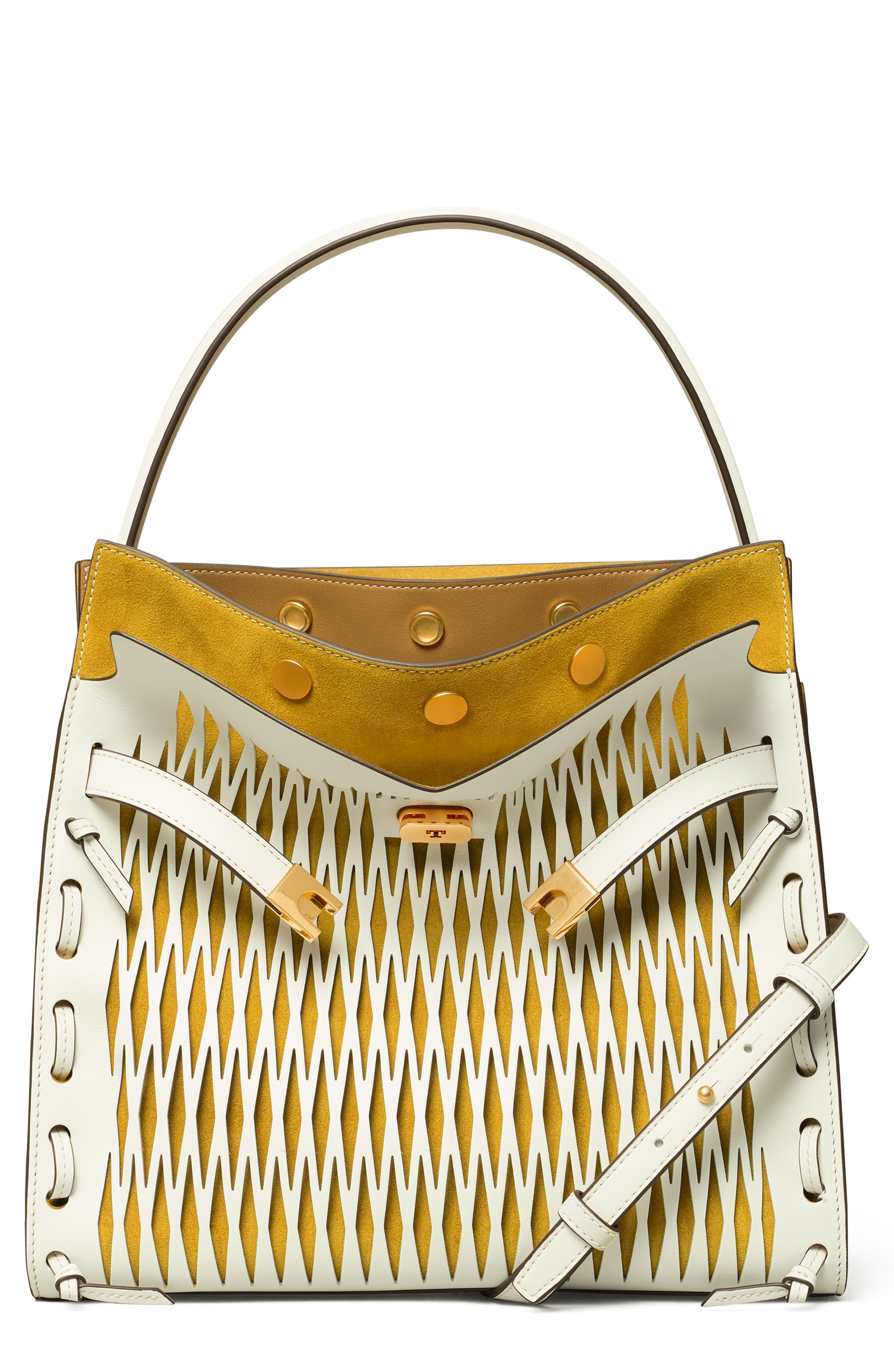 Tory Burch Lee Radziwill Cutout Leather Double Bag, Main, color, 