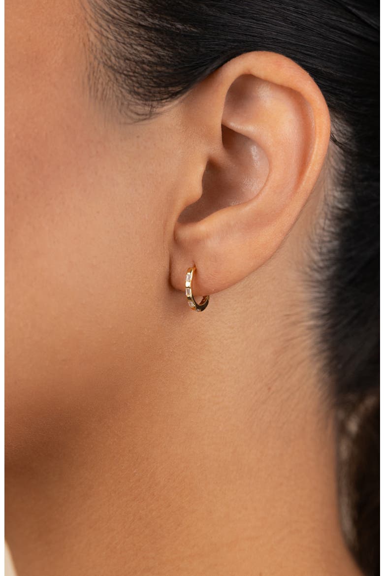 Cubic Zirconia Baguette Hoop Earrings, Alternate, color, GOLD