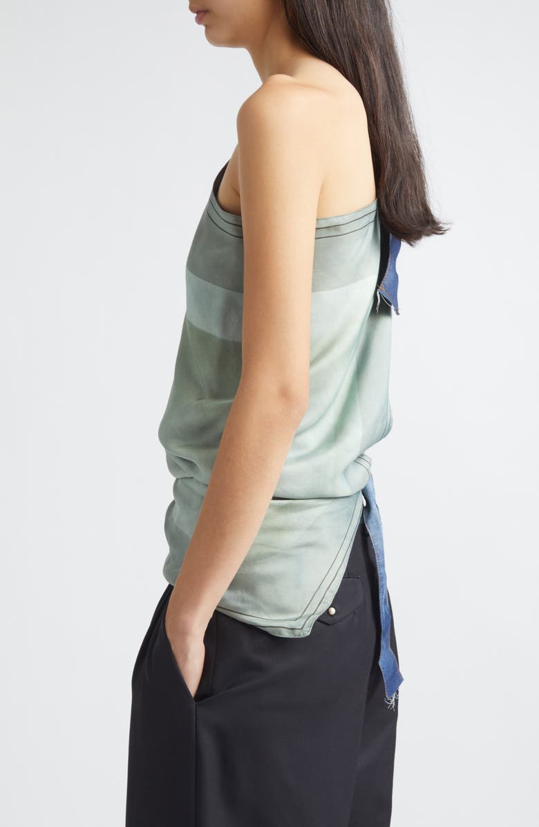 Magliano Manifesto Silk Scarf One-Shoulder Halter Top, Alternate, color, Green