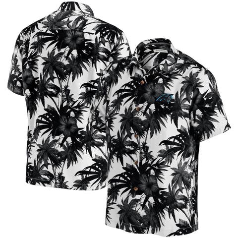 Men's Tommy Bahama Black Carolina Panthers Sport Harbor Island Hibiscus Camp Button-Down Shirt