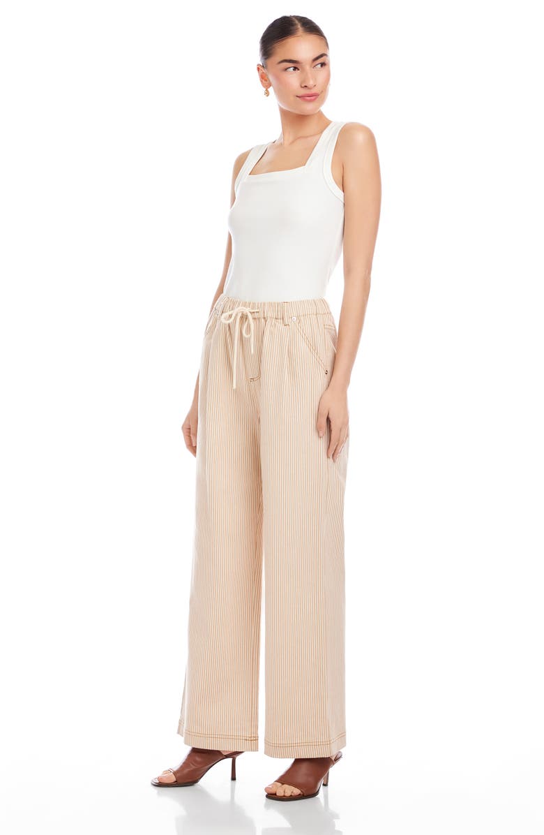 FIFTEEN TWENTY Blythe Stripe Stretch Cotton Drawstring Wide Leg Pants, Alternate, color, Khaki/ Cream