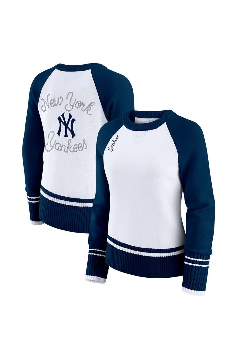 Women's WEAR by Erin Andrews White New York Yankees Colorblock Raglan Sweater, Main, color, White