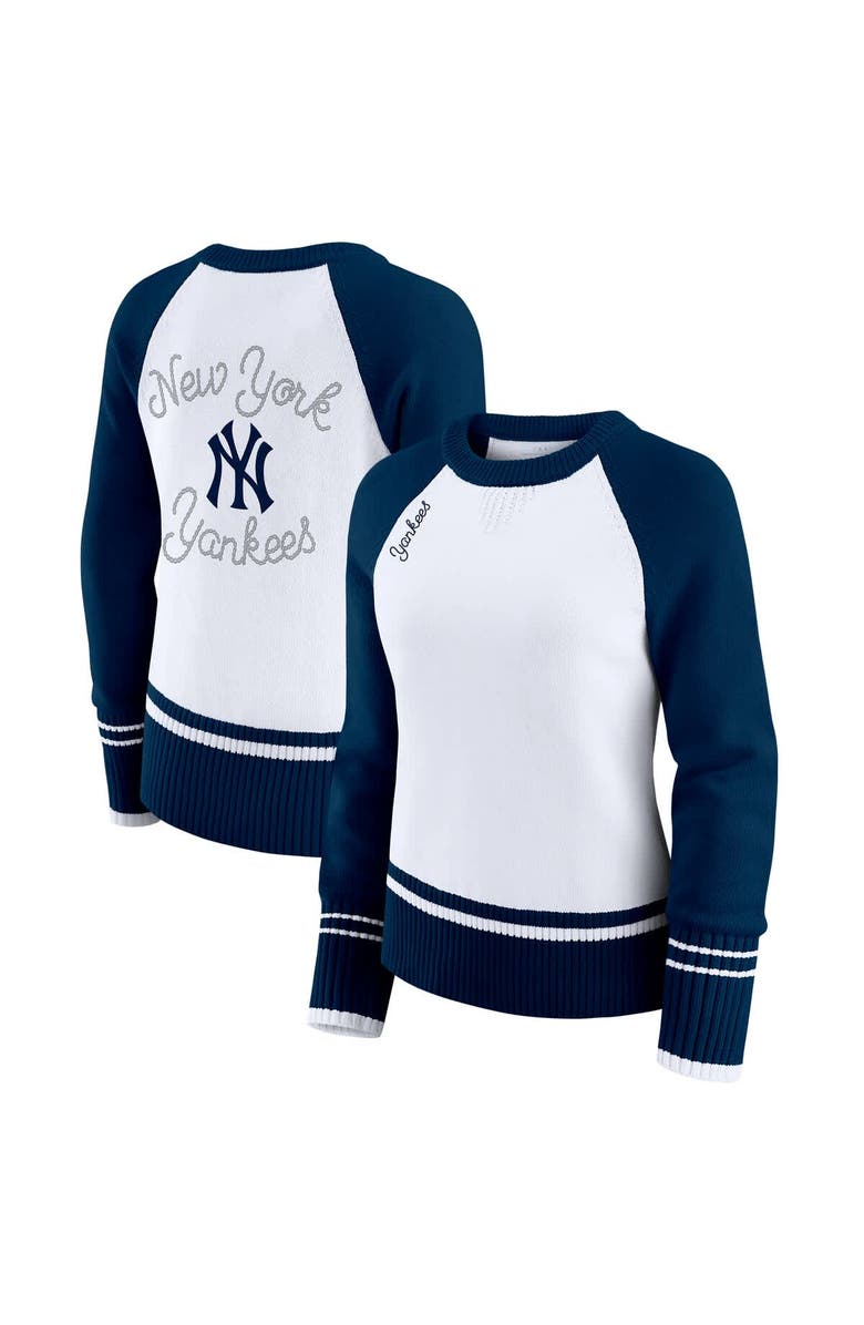 WEAR by Erin Andrews Women's WEAR by Erin Andrews White New York Yankees Colorblock Raglan Sweater, Main, color, White