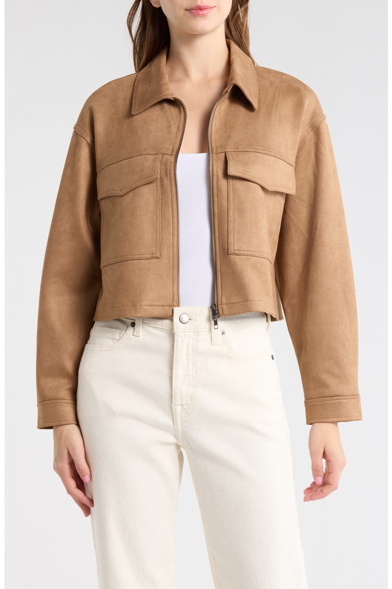 Faux Suede Crop Jacket, Main, color, TAN TIGER
