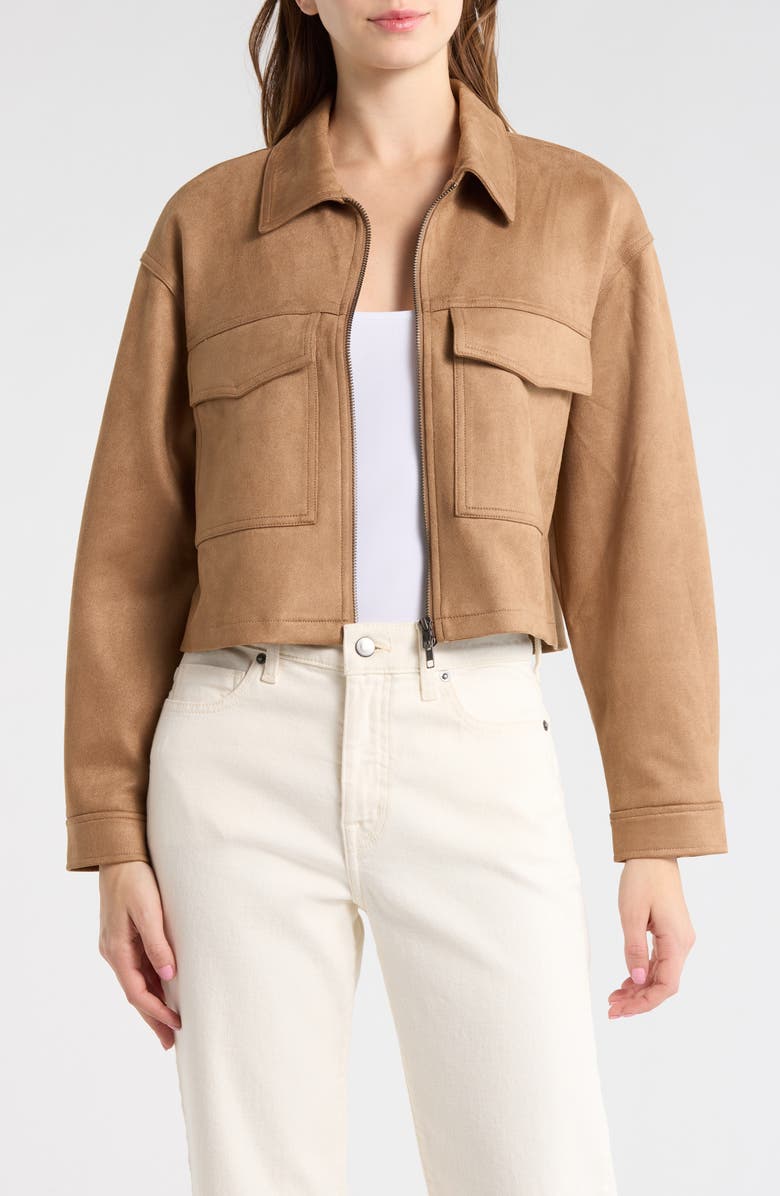 Melrose and Market Faux Suede Crop Jacket, Main, color, Tan Tiger