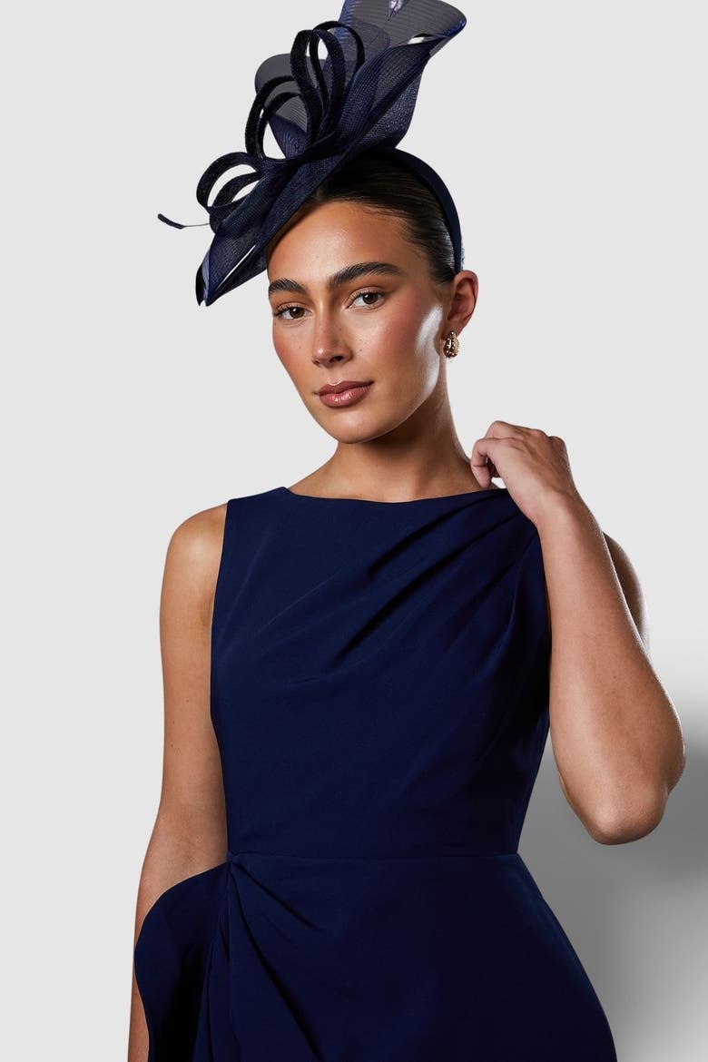 Crepe Low Back Ruffle Dress, Alternate, color, Navy