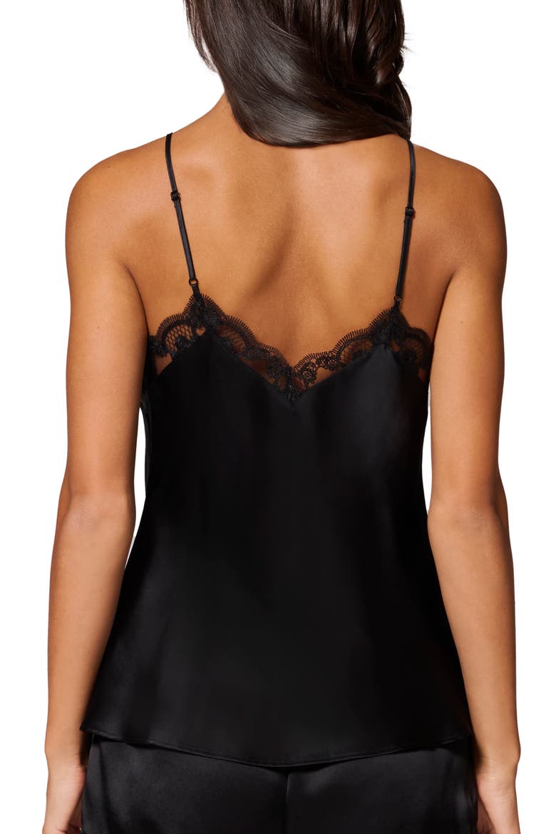 Love Me Lace Trim Silk Blend Camisole, Alternate, color, BLACK