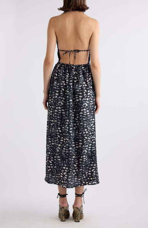 Shop Dries Van Noten Deana Print Silk Halter Neck Midi Dress In Black