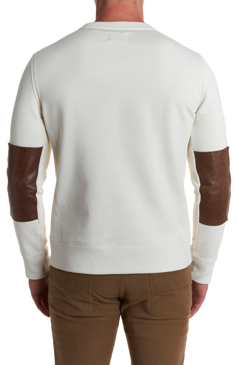 Billy Reid Dover Crewneck Sweatshirt with Leather Elbow Patches, Alternate, color, Natural
