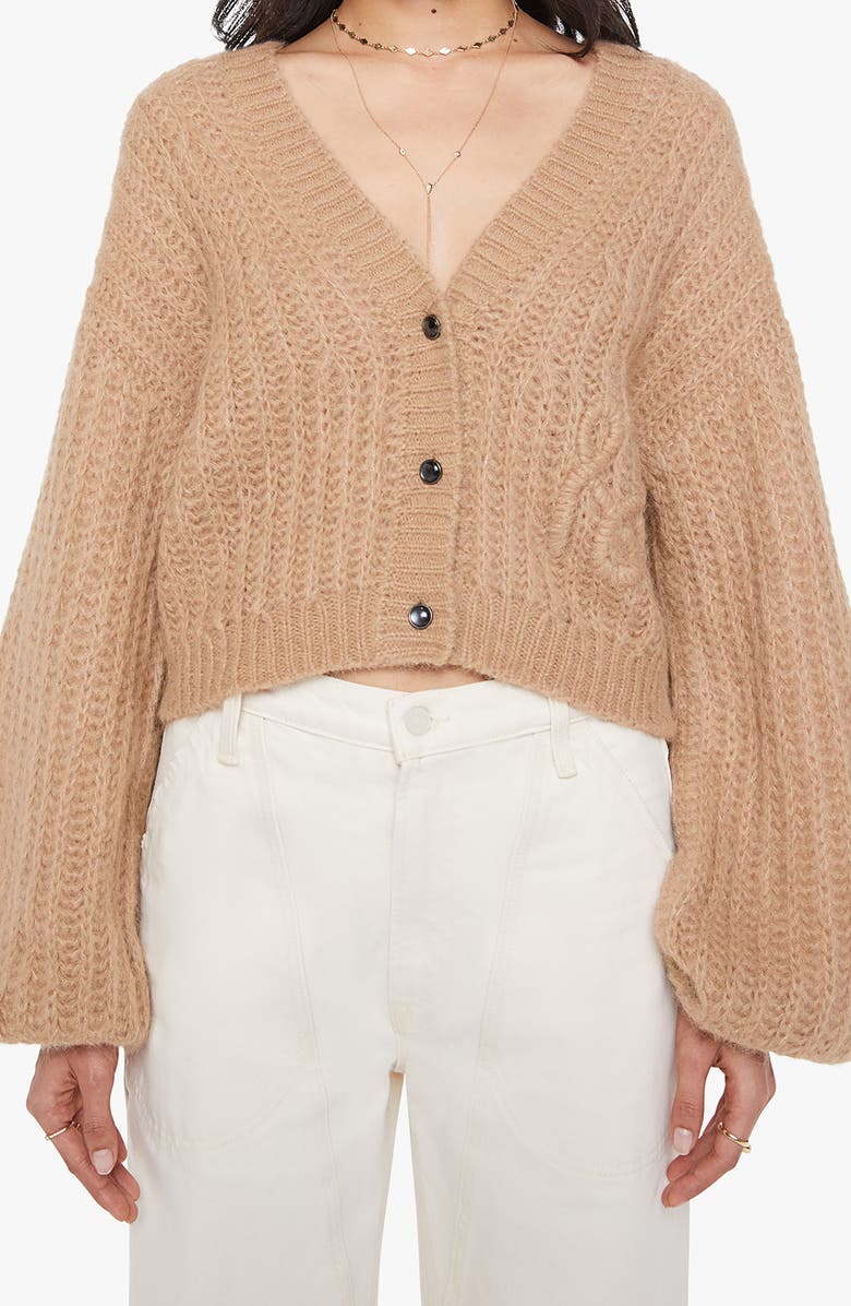 MOTHER The Puffy Sleeve Varsity Cardigan, Main, color, Cotton Candy