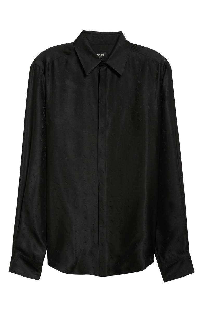 Fendi Sky Logo Jacquard Silk Button-Up Shirt, Alternate, color, 