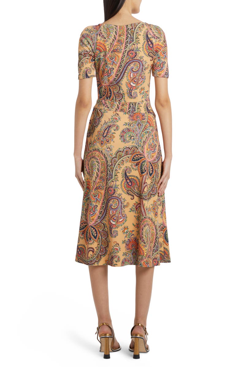 Etro Paisley Short Sleeve Crepe A-Line Dress, Alternate, color, 