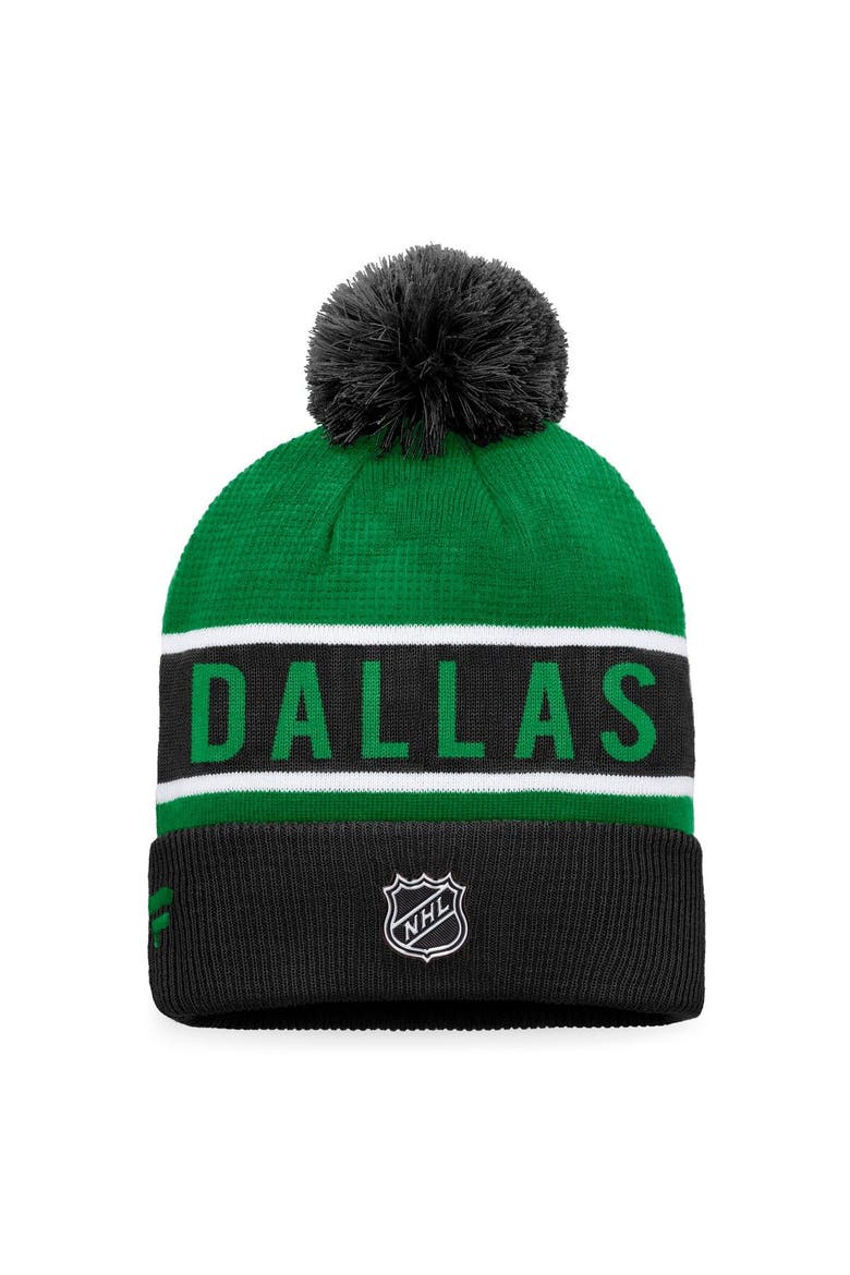 Men's Fanatics Branded Black/Kelly Green Dallas Stars Authentic Pro Rink Cuffed Knit Hat with Pom, Alternate, color, Black