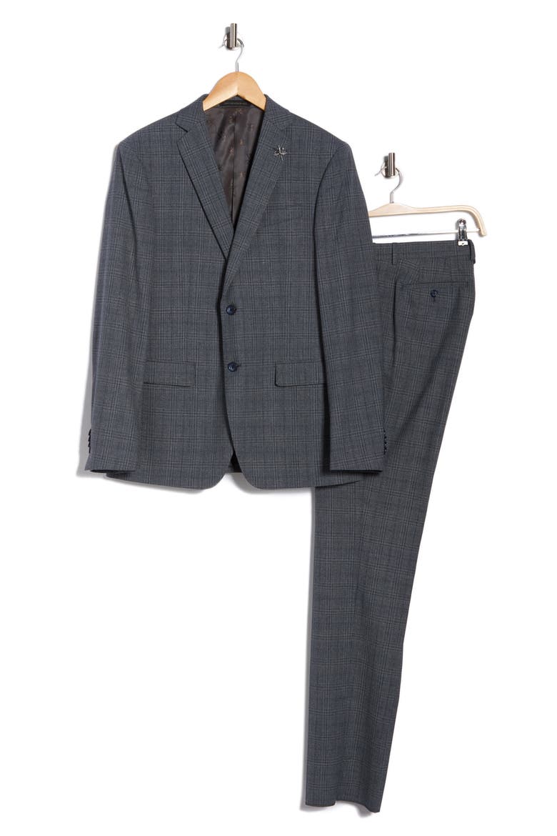 Plaid Two Button Suit, Alternate, color, CHARCOAL
