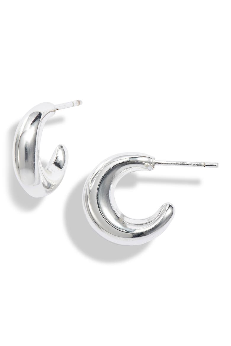 Puff Small Curved Hoop Earrings, Main, color, SILVER