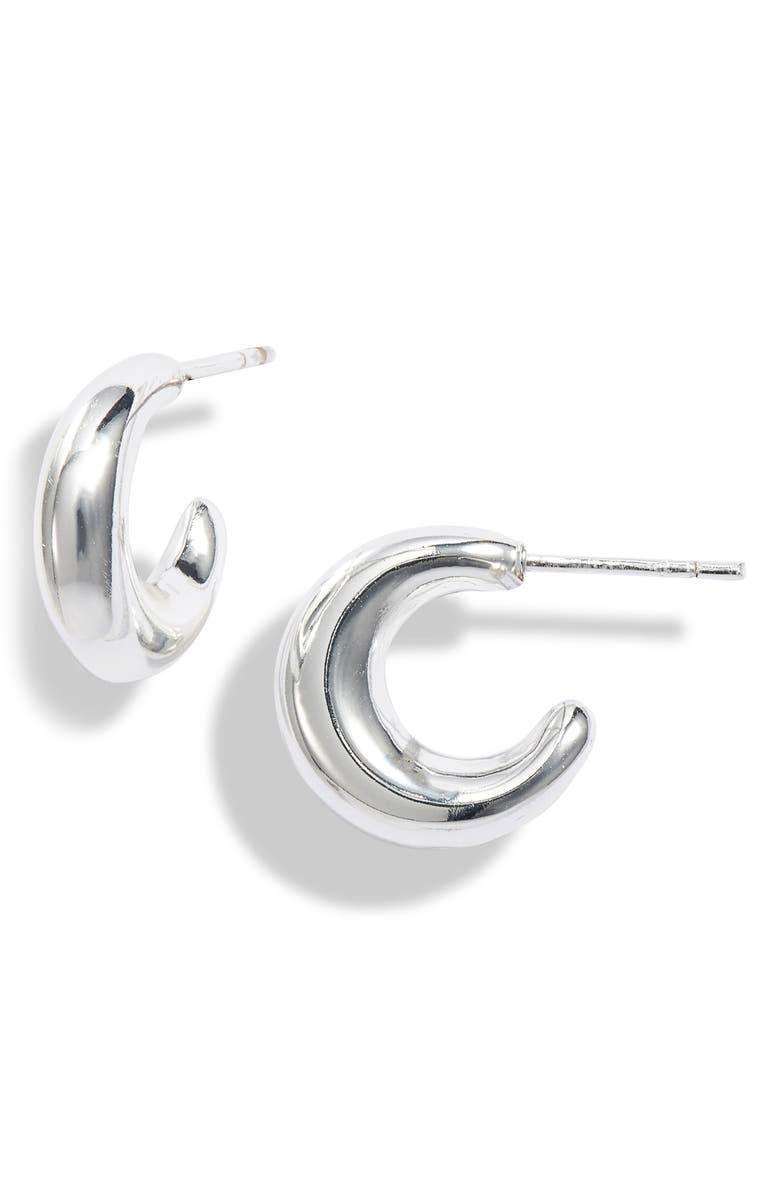 Argento Vivo Sterling Silver Puff Small Curved Hoop Earrings, Main, color, Silver