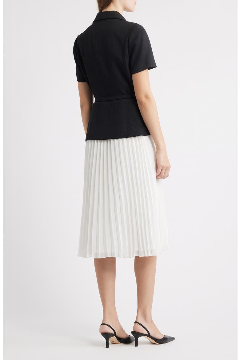 Faux Two-Piece Short Sleeve Belted Midi Dress, Alternate, color, BLACK/IVOR