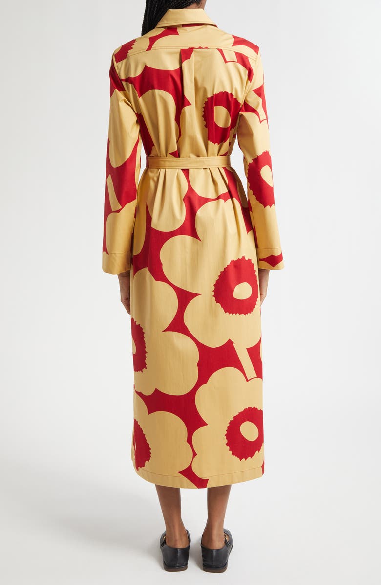 Marimekko Molla Unikko Floral Long Sleeve Twill Shirtdress, Alternate, color, Light Brown, Red