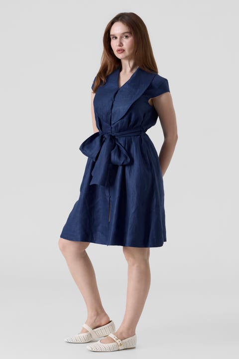 Linen Waist Tie Short Dress
