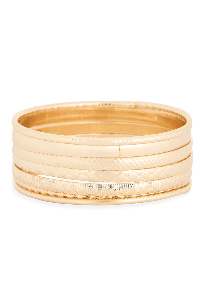 Set of 7 Etched Bangle Bracelets, Main, color, GOLD
