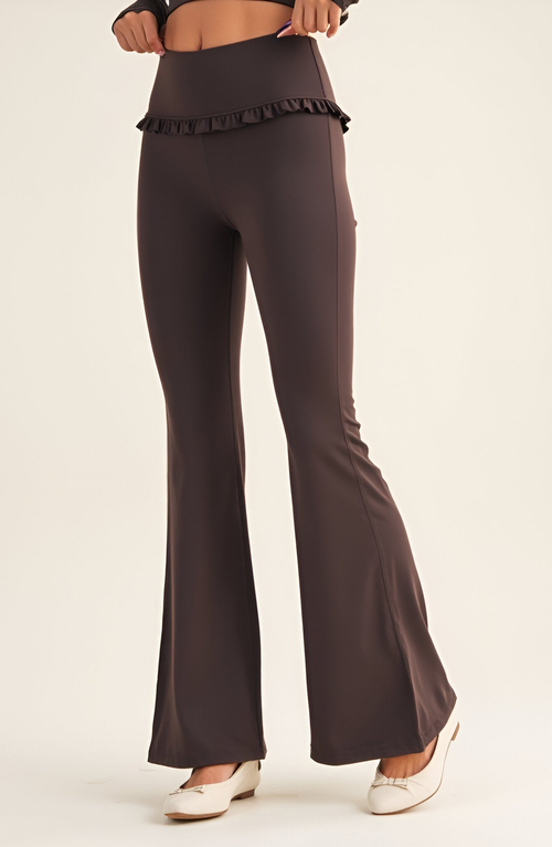 Modenaire High Waist Flare Pants With Ruffle Trim Waist And Stretch Fit In Blue