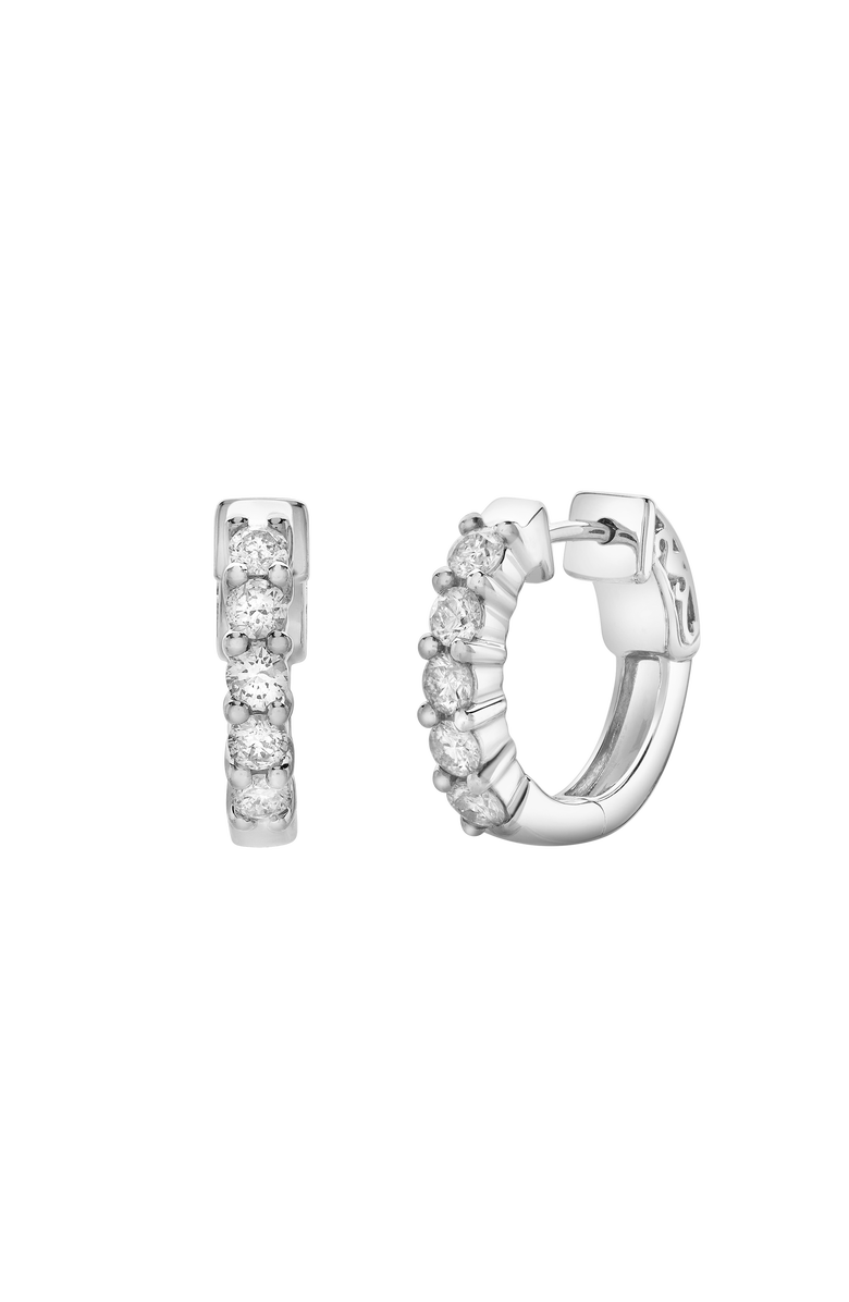 LuvMyJewelry Rosewood Halfway Diamond Set Huggie Hoop Earrings in 14K Gold, Alternate, color, 14K White Gold