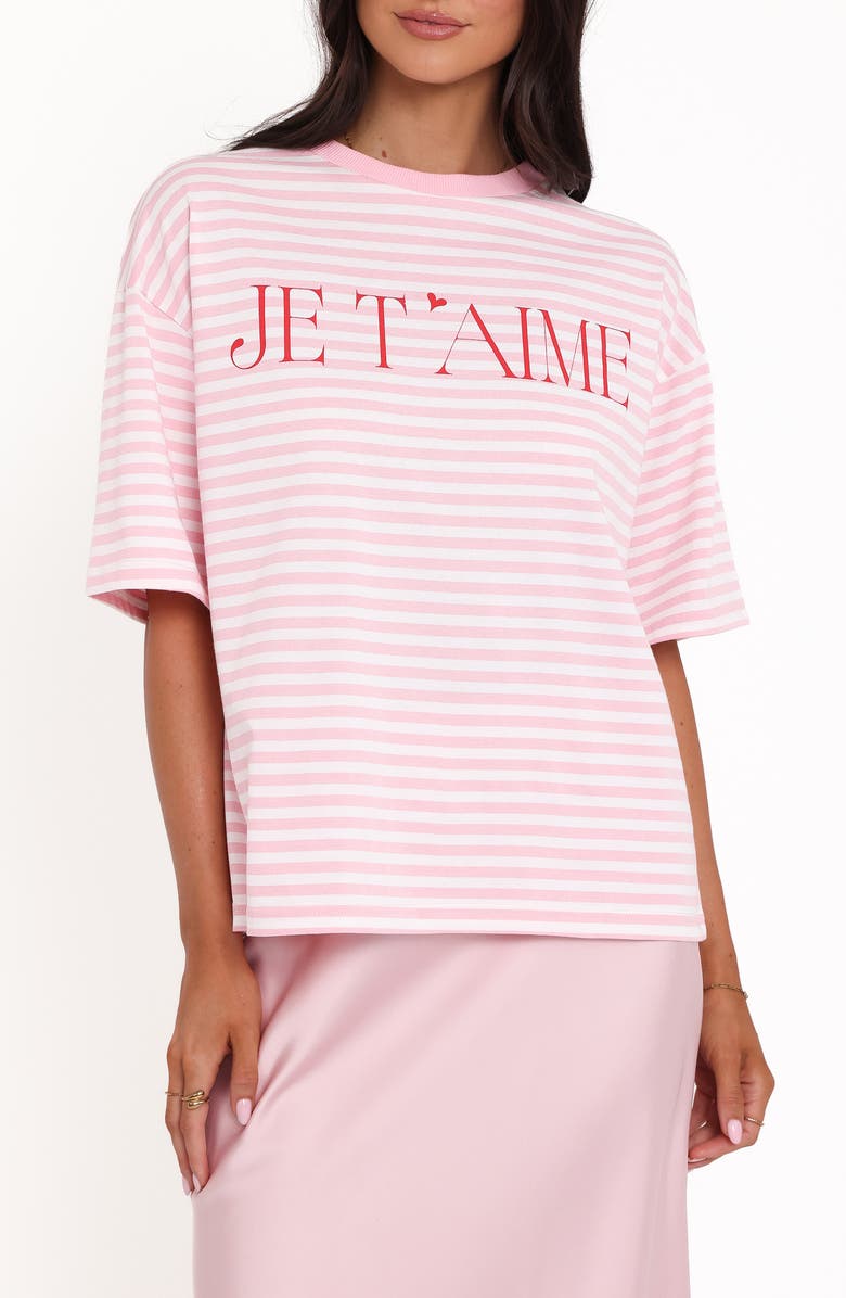 Petal & Pup Marly Oversize Je T'aime Stripe T-Shirt, Main, color, Pink Stripe