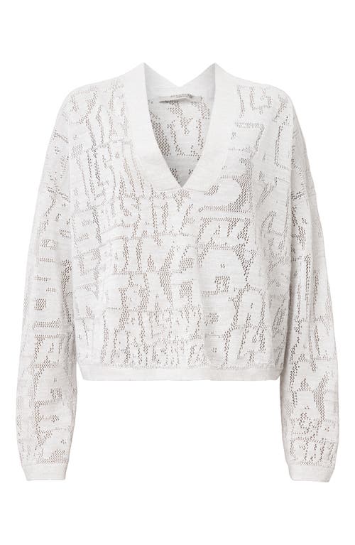 Shop Allsaints Kaito Open Stitch Sheer Mesh V-neck Sweater In Chalk White