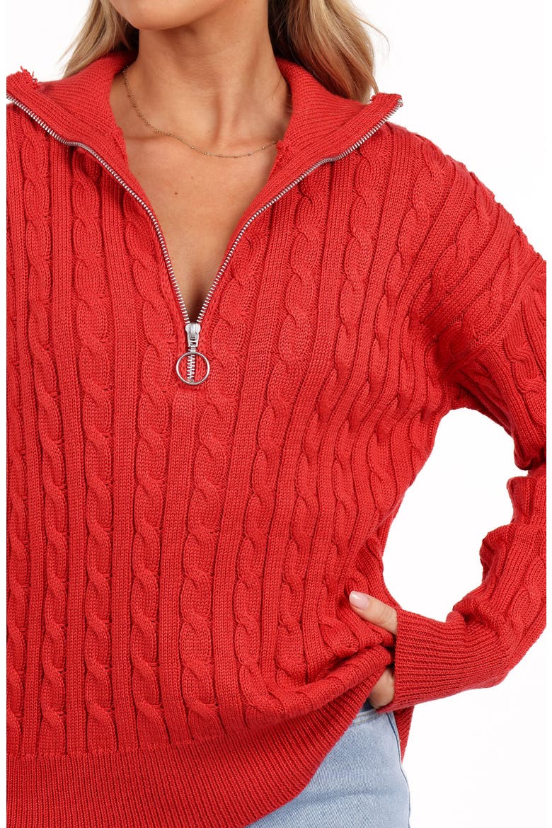 Frida Cable Knit Half Zip Sweater, Alternate, color, RED