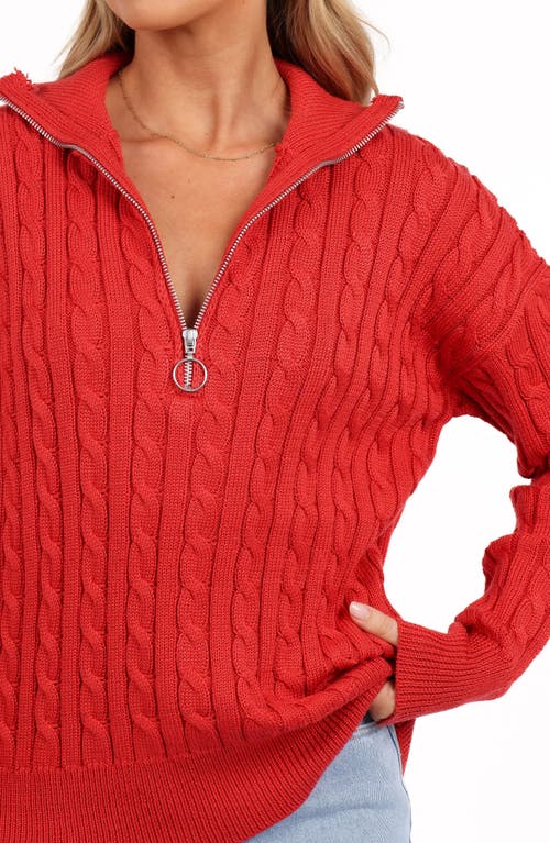 Petal And Pup Petal & Pup Frida Cable Knit Half Zip Sweater In Red