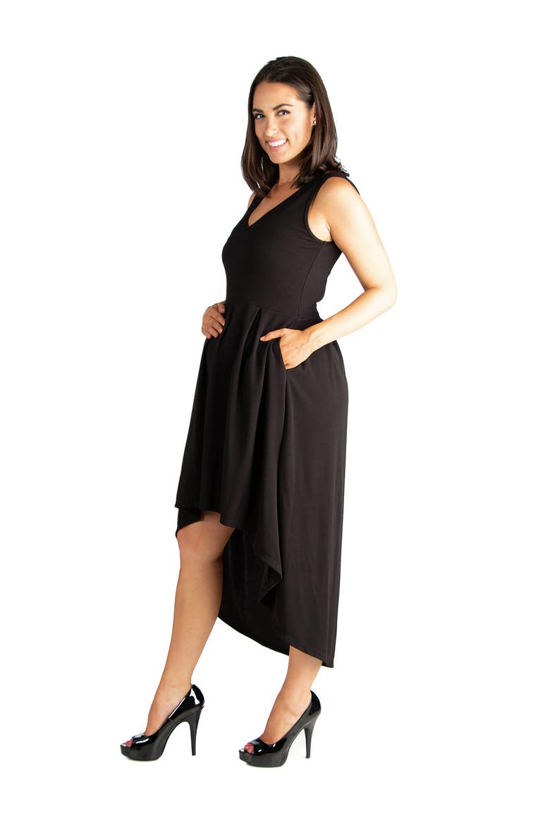 Maternity Sleeveless Fit and Flare High Low Dress, Alternate, color, Black