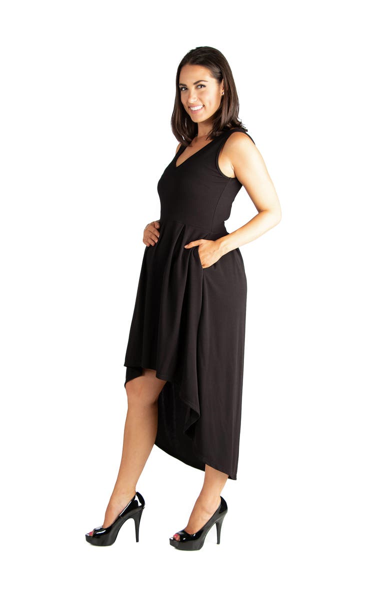 24seven Comfort Apparel Maternity Sleeveless Fit and Flare High Low Dress, Alternate, color, Black