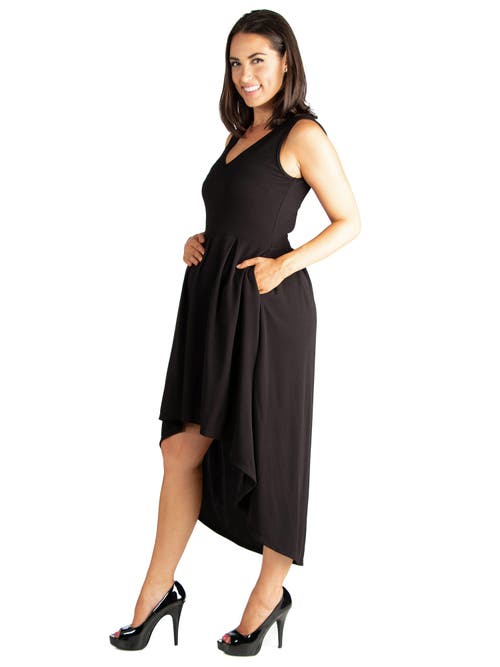 24seven Comfort Apparel Sleeveless Fit And Flare High Low Maternity Dress In Black