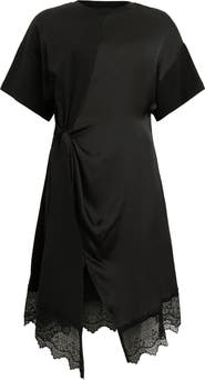 AllSaints Lana Mixed Media Lace Trim T-Shirt Minidress