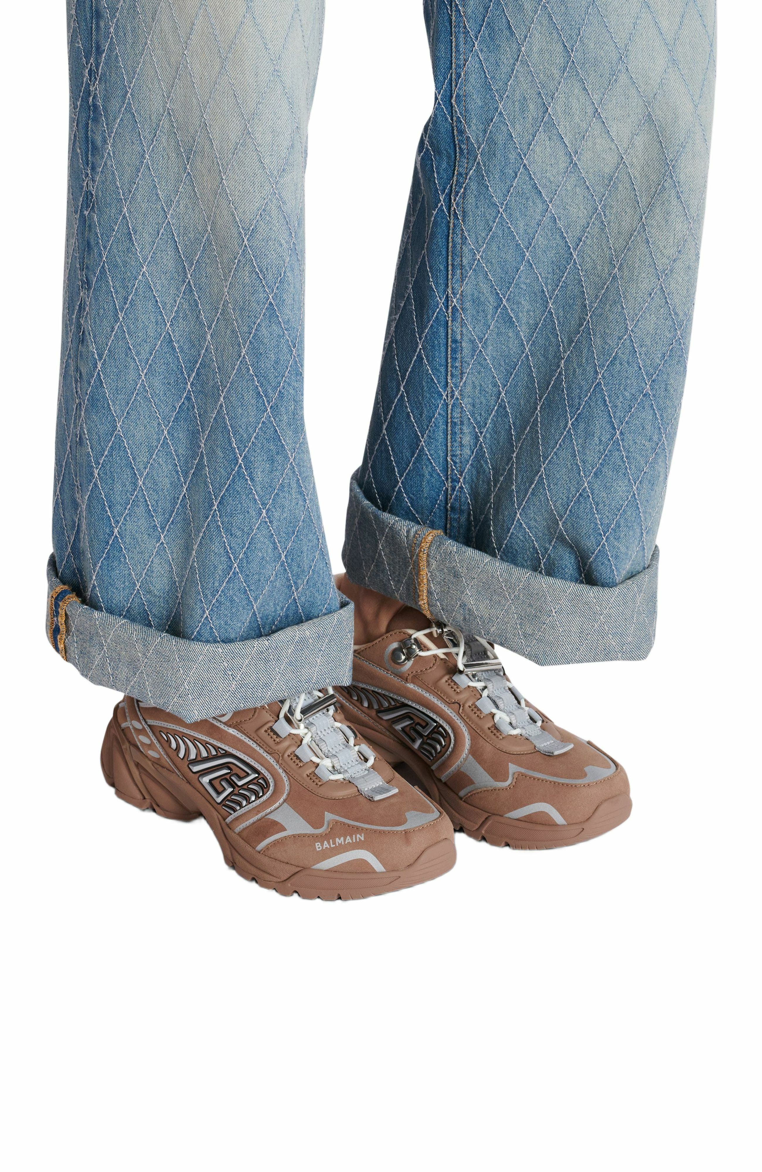 Balmain Cosmic Dust Suede Trainers, Alternate, color, Beige