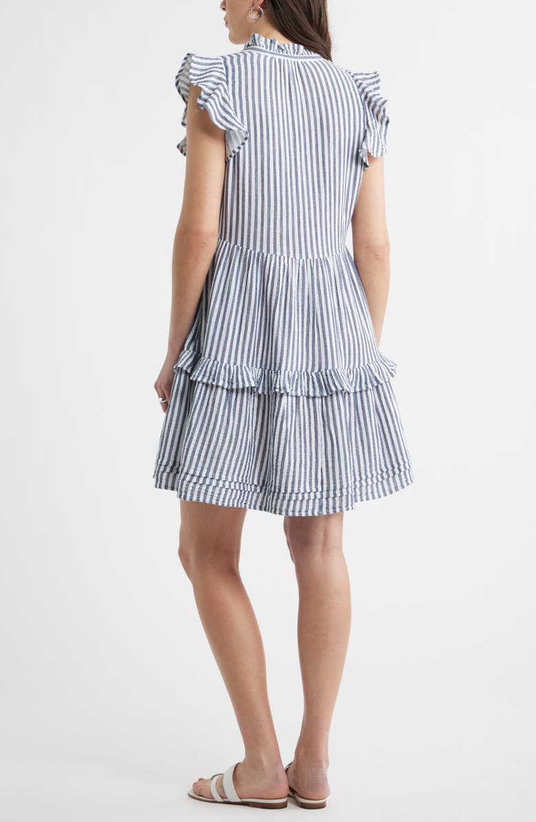 Caslon<sup>®</sup> Ruffle Duo Cotton Gauze Dress, Alternate, color, Navy- White Brianne Stripe