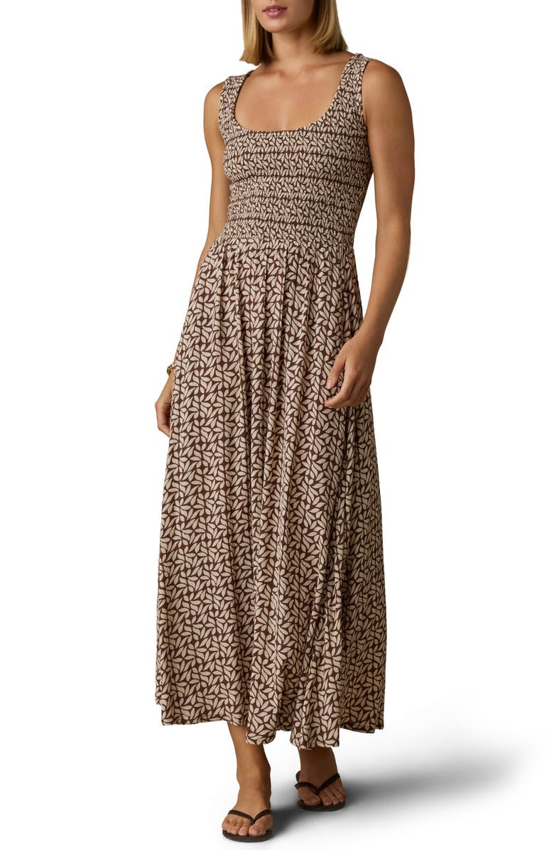 Faherty Sophia Smocked Sleeveless Dress, Main, color, Chocolate Petal