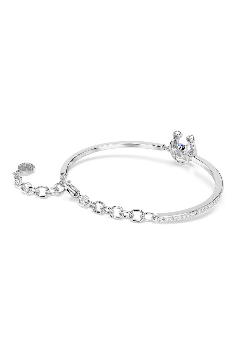 Symbolica Swarovski Dancing Crystal Horseshoe Bangle Bracelet, Alternate, color, SILVER/ BLUE