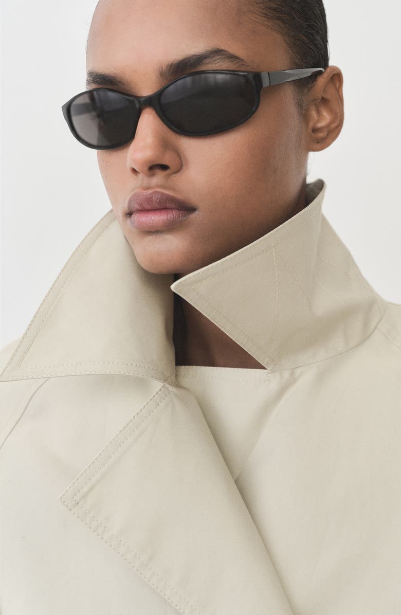 MANGO Short Double Breasted Trench Coat, Alternate, color, Light/ Pastel Grey