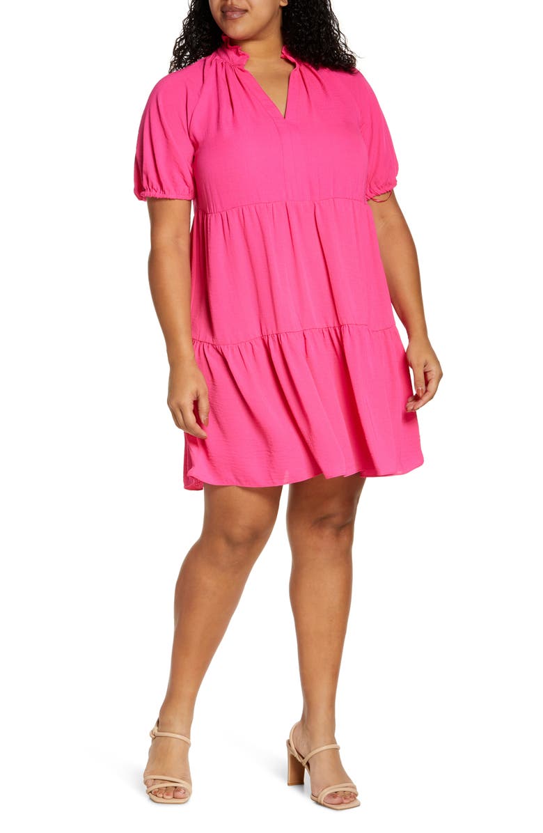 CeCe Tiered Ruffle Neck Dress, Alternate, color, Bright Rose