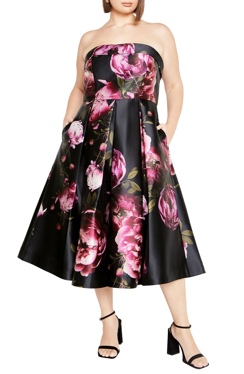 City Chic Tiffany Bloom Strapless Dress, Main, color, Multi Bloom