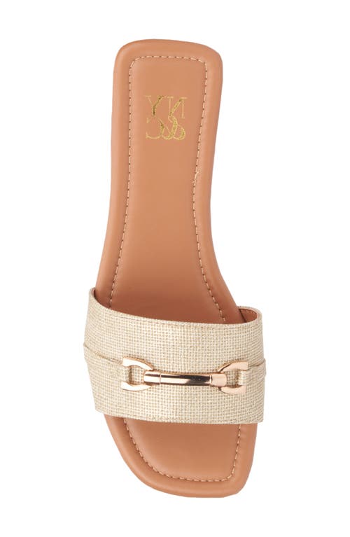 New York And Company Naia Slide Sandal In Gold Linen