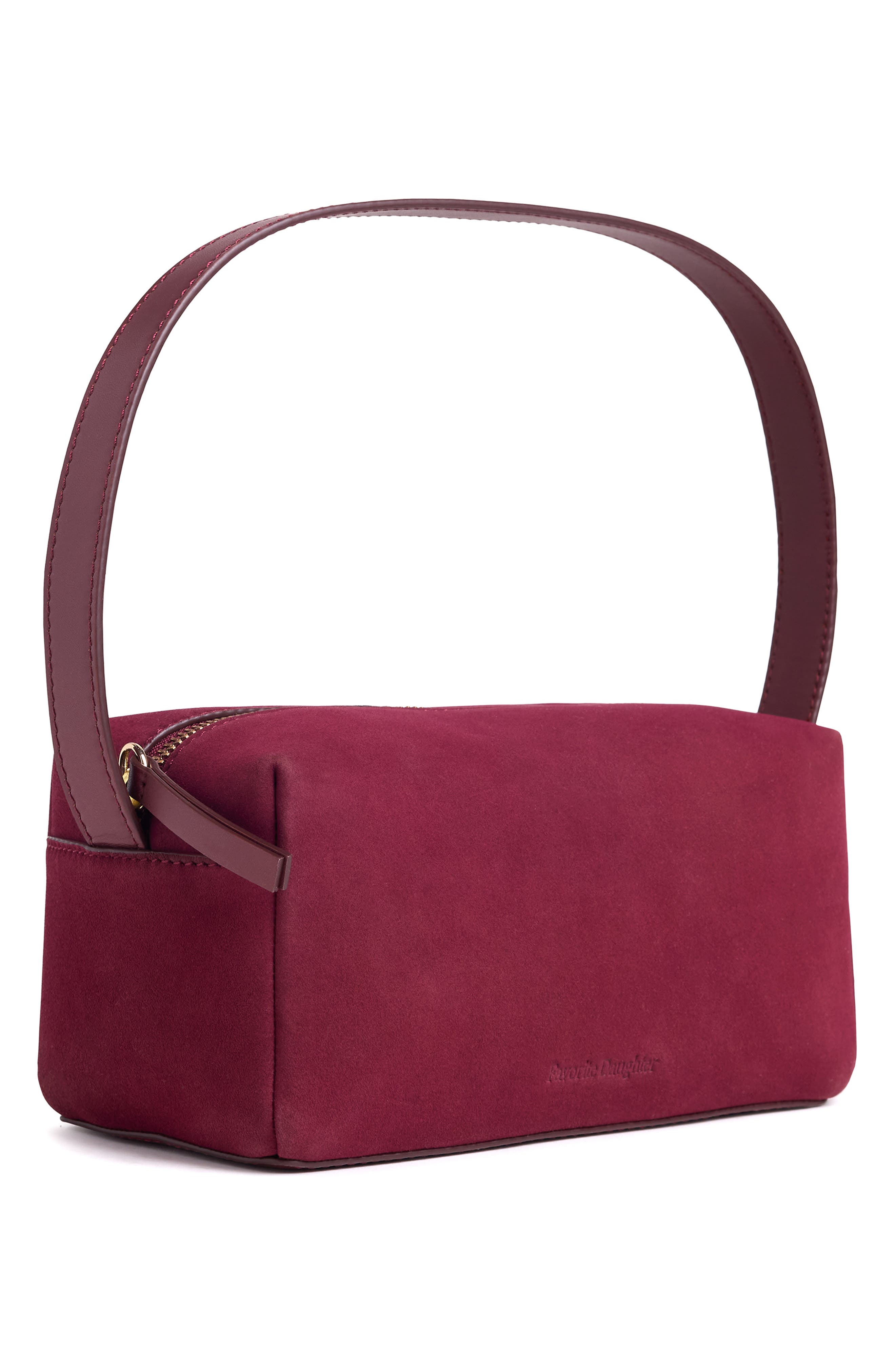 Small Suede Zip Top Shoulder Bag, Alternate, color, CRANBERRY
