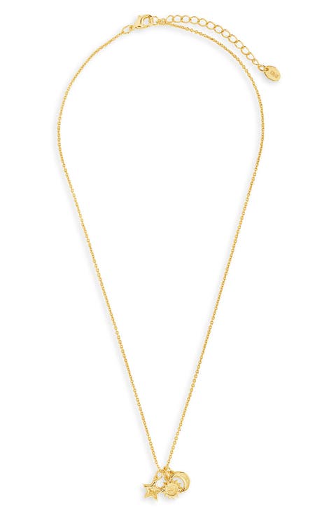 14K Gold Plated Sterling Silver Sun Star and Moon Charm Necklace