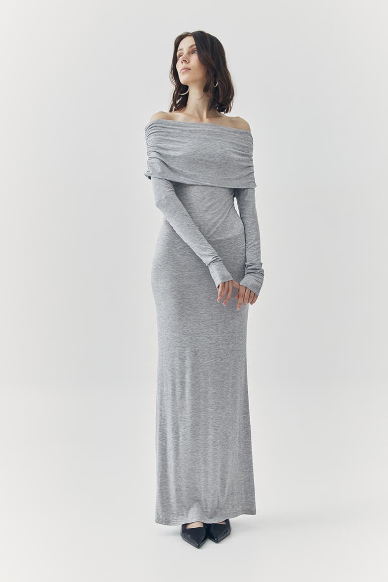 Esme Off Shoulder Maxi Dress, Alternate, color, Grey
