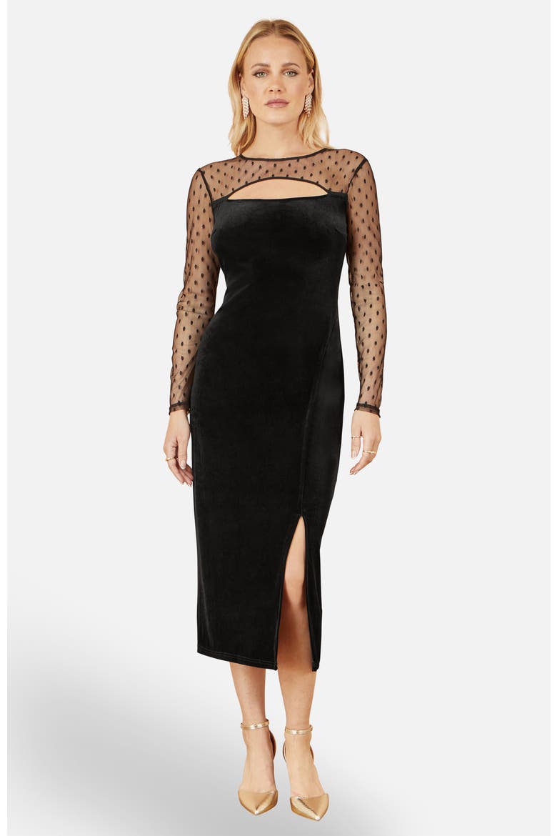 Velvet With Slash Neckline Midi Dress, Main, color, Black
