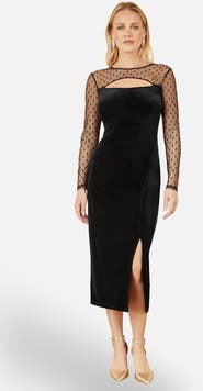 Yumi Velvet With Slash Neckline Midi Dress