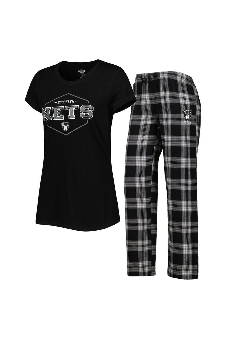 Women's Concepts Sport Black/Gray Brooklyn Nets Badge T-Shirt & Pajama Pants Sleep Set, Main, color, Black