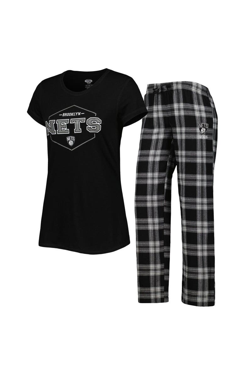 CONCEPTS SPORT Women's Concepts Sport Black/Gray Brooklyn Nets Badge T-Shirt & Pajama Pants Sleep Set, Main, color, Black