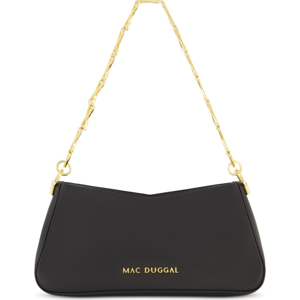 Mac Duggal Nappa Leather Gold Strap Shoulder Bag In Black